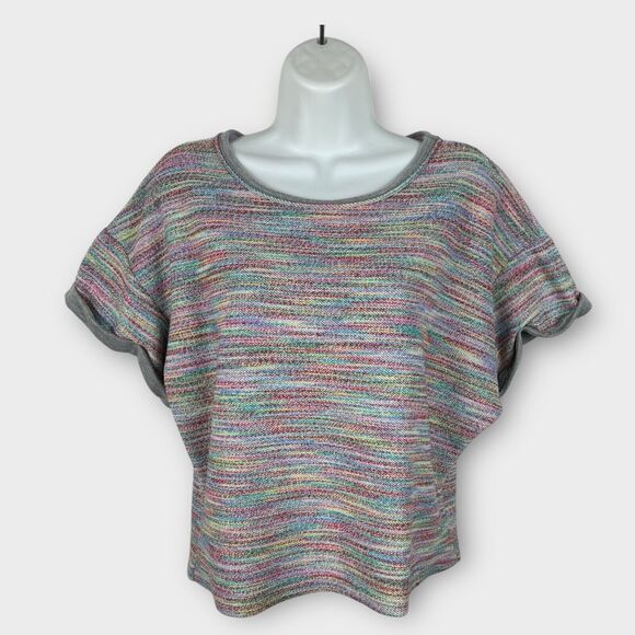 Anthropologie Saturday Sunday Sweatshirt Top Small Cropped Rainbow Short Sleeve - Picture 1 of 8
